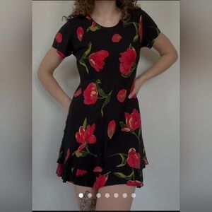 Vintage Style Red And Black Floral Dress